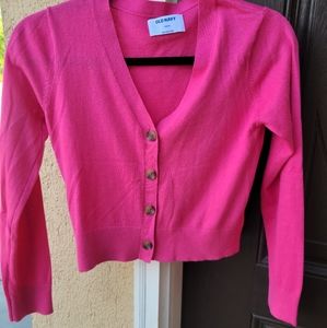 Old Navy Pink V-Neck Button Cropped Cardigan